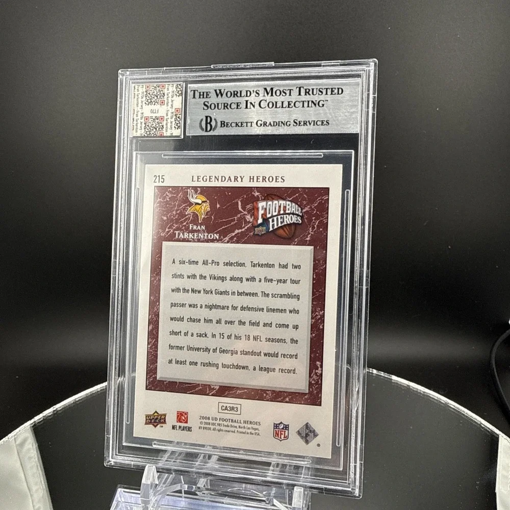 2008 Upper Deck Heros #215 Fran Tarkenton Game Worn Relic‎ Auto Beckett 10